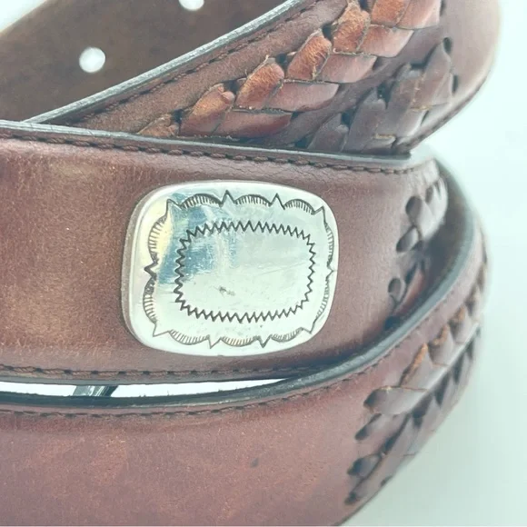 Vintage 1991 Brighton Leather Concho Braided Belt Men’s Women’s Unisex 42 - Picture 4 of 12